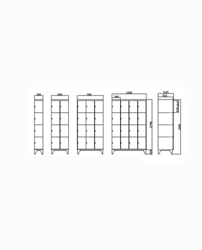 Lokerokaappi 1 x 4 lokeroa 300 x 1900 mm Solid