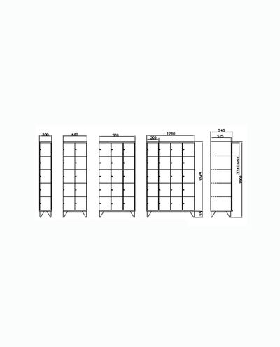Lokerokaappi 4 x 5 lokeroa 1200 x 1900 mm Solid