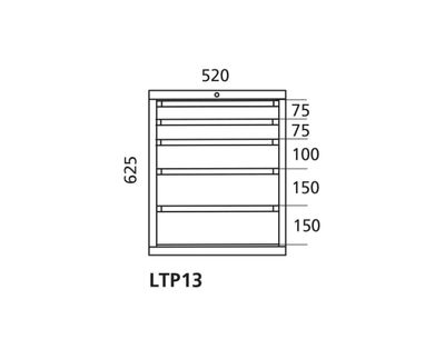 Laatikosto 13 Handy Industrial, laatikot 75, 75, 100, 150, 150 mm